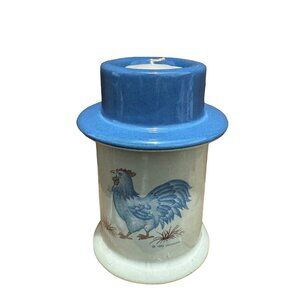 Jacaman Collectible Stoneware Blue Rooster Candle Holder Taiwan c. 1983